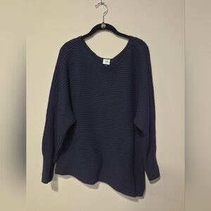 CAbi Utopia Dark Blue Deep Ribbed Asymmetrical Sweater Size Medium